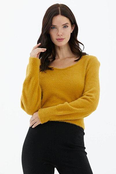 Sementa Open Collar Soft Knitwear Sweater - Mustard