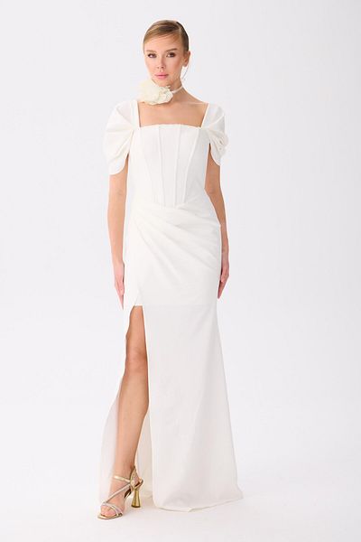 Carmen White Back Tie Crepe Wedding Dress