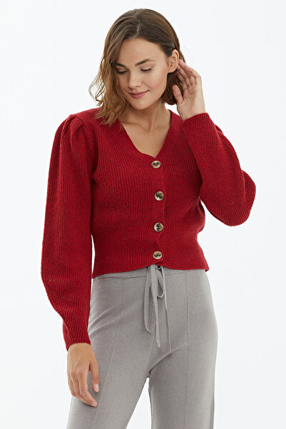 Sementa سترة صوفية بأكمام بالون وأزرار باللون الأحمر