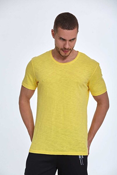 Voltaj Βαμβακερό κίτρινο μπλουζάκι με λαιμόκοψη λουκάνικου