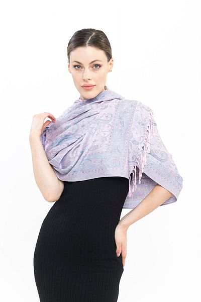 K&B PASHMINA Şal - Albastru deschis & roz - Fără poliester