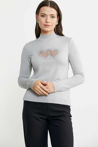 Sementa Pulover de tricotaj cu guler vertical cu detalii de piatră gri