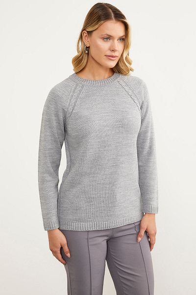 Sementa Pulover tricot tunică cu detaliu împletitură de păr - gri