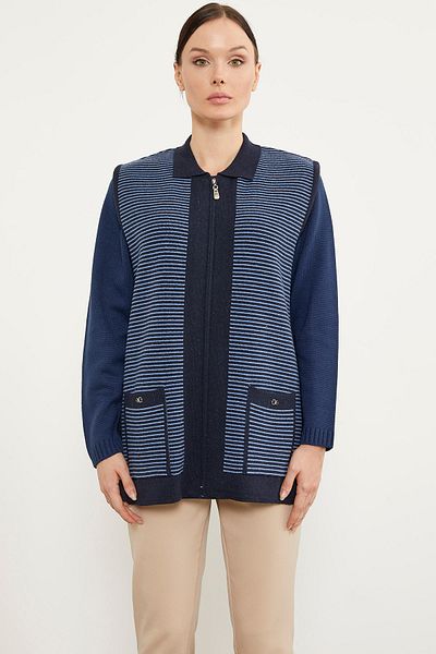 Sementa Polo Collar Zippered Knitwear Vest - Navy Blue