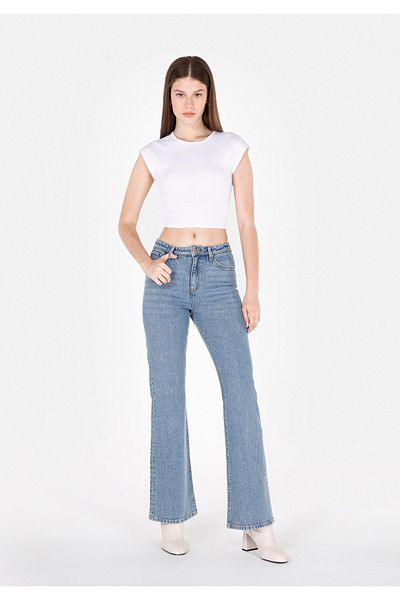 Colin's 791 Pantaloni de jeans verzi pentru femei, cu talie medie, cu picioare late, Monica