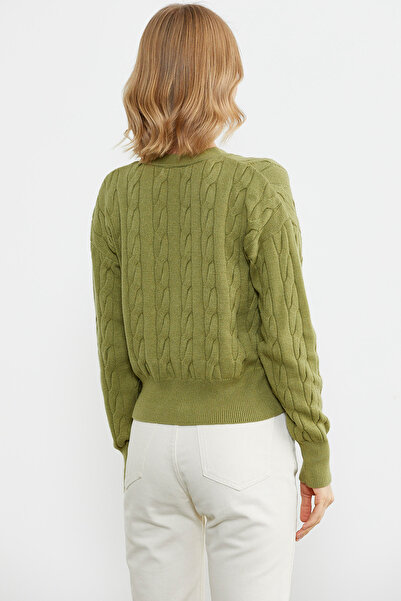 Sementa V-Neck Buttoned Hair Braided Knitwear Cardigan - Pistachio Green