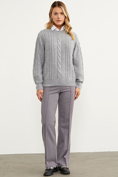 Sementa Hair Knitted Crew Neck Sweater - Gray