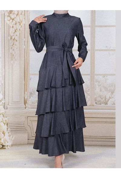 Modamorfo Skirt Layered Denim Belted Dress - Smoked