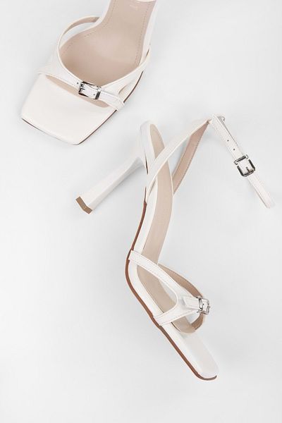 Shoeberry Women's Jolie White Skin Belt Detailed Heeled Shoes