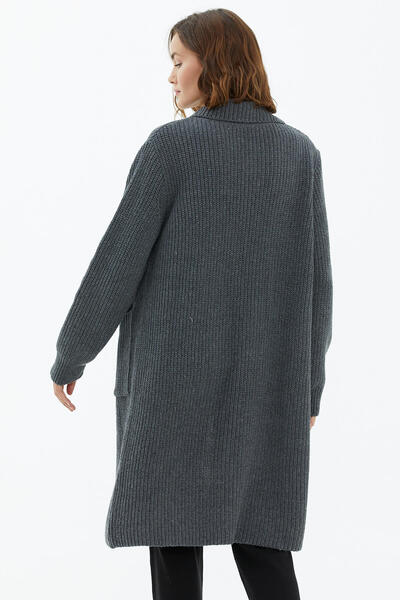 Sementa Wide Collar Loose Knitwear Long Cardigan Dark Gray