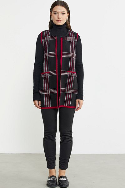 Sementa Black Double Colored Full Needle Wool Knitwear Vest