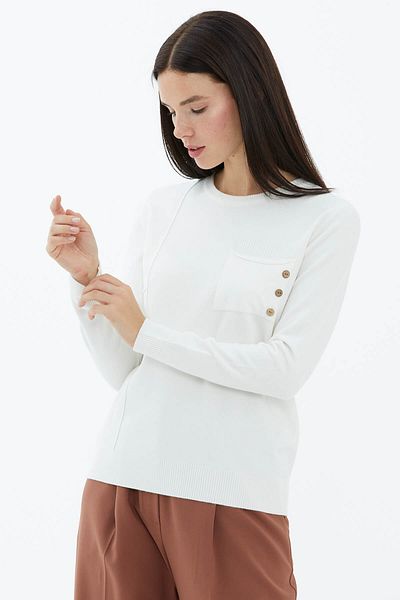 Sementa Null Collar Pocket Buttoned Knitwear Sweater White