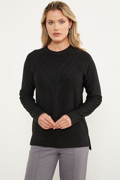 Sementa Spate lung față tricot detaliat tricotaje pulover - negru