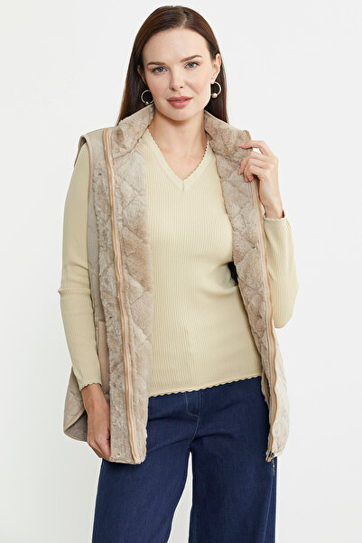 Sementa Μπεζ καπιτονέ γιλέκο - Όρθιος γιακάς και τσέπες