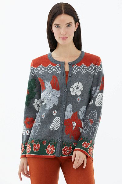 Sementa Crew Neck Buttoned Knitwear Cardigan - Dark Gray
