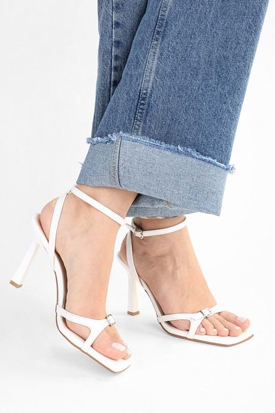 Shoeberry Women's Jolie White Skin Belt Detailed Heeled Shoes
