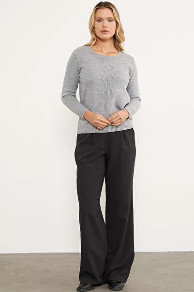 Sementa Knit Front Detailed Knitwear Basic Sweater - Gray