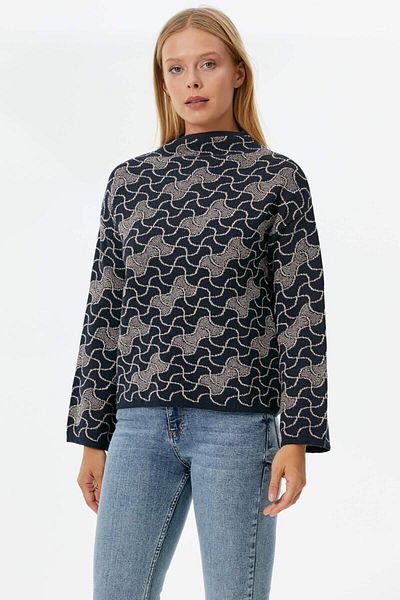 Sementa Pulover de tricotaj cu model cu sclipici cu guler stand - bleumarin