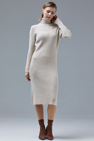 Sementa Πλήρες Πλεκτό Φόρεμα Fisherman Twill Midi - Stone