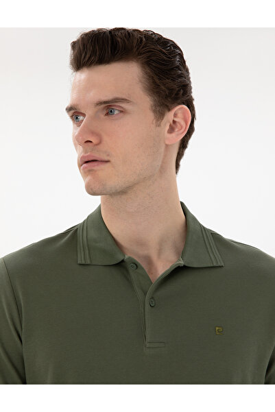 Pierre Cardin Khaki Regular Fit 100% Cotton Polo Neck Basic T-Shirt 50306449-Vr027