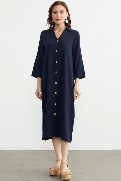 Sementa Rochie midi cu nasturi, confortabilă - Albastru Marin
