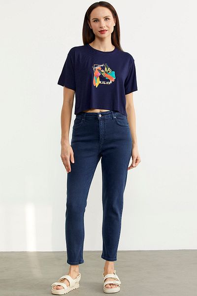 Sementa Jean Mom Fit Lycra - Albastru Marin