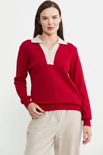 Sementa Pulover tricot roșu cu gât polo