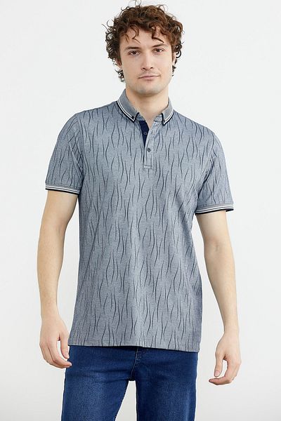 Sementa Тениска с поло яка Slim Fit и шарки - тъмносиня