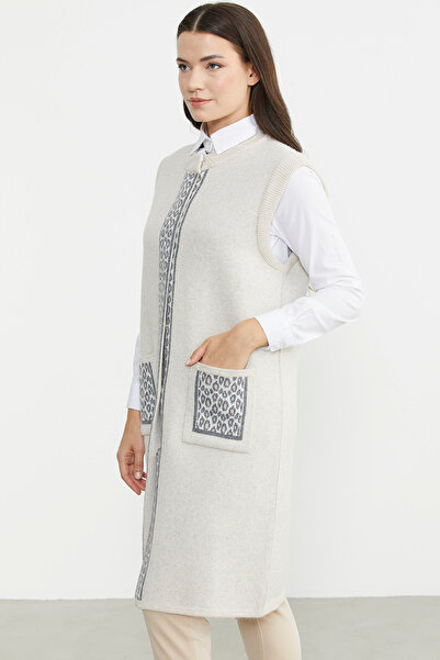 Sementa Бежевий довгий трикотажний жилет - на кнопках