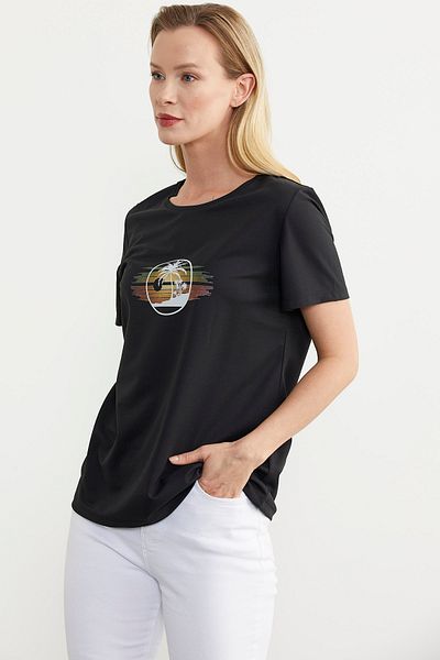 Sementa Tricou negru Basic cu mânecă scurtă - Imprimat