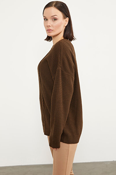 Sementa Πλεκτό πουλόβερ με καλούπι κηρήθρας - Καφέ