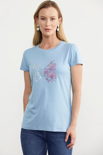 Sementa Tricou de bază albastru - imprimat cu fluturi