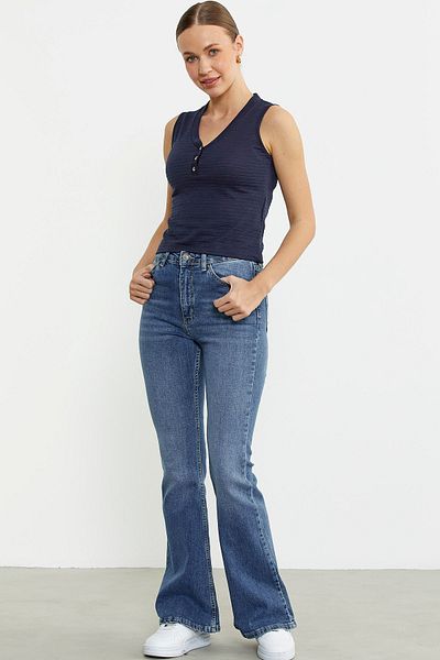 Sementa Spanish High Waist Jeans Trousers - Medium Blue
