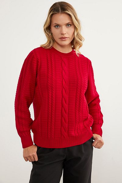 Sementa Hair Knitted Crew Neck Sweater - Red