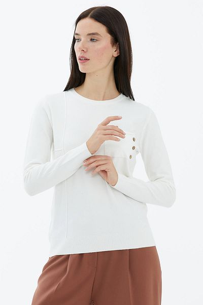 Sementa Null Collar Pocket Buttoned Knitwear Sweater White
