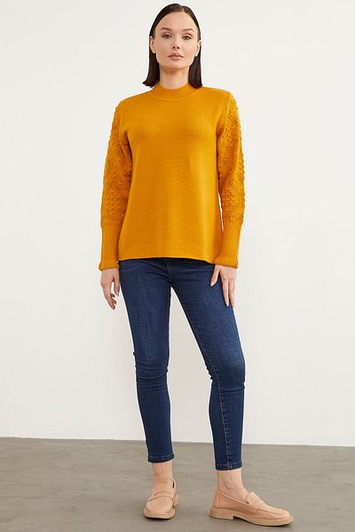 Sementa Half Fisherman Knitwear Sweater with Sleeve Motif - Sun