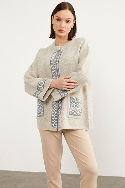 Sementa Cardigan de tricotaj cu detaliu leopard, cu croiala largă - bej