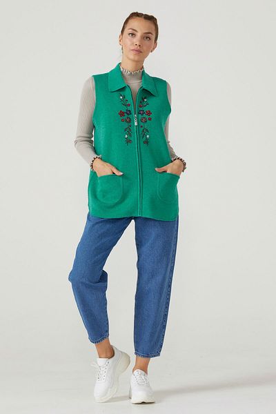 Sementa Women's Zippered Knitwear Vest - Green
