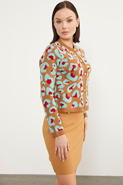Sementa Πλεκτό Ζακέτα με σχέδιο Leopard - Camel