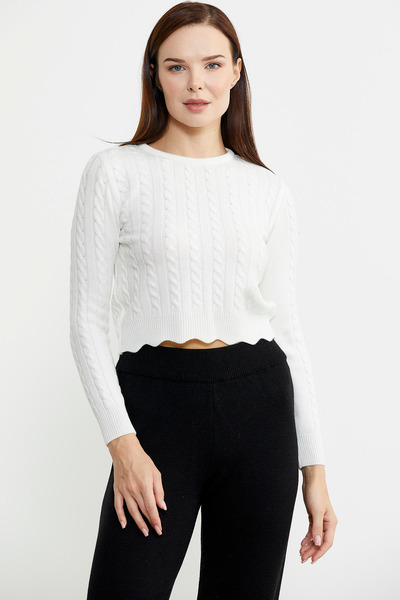 Sementa Pulover Crop Knitwear - Păr împletit feliat, Model Bone