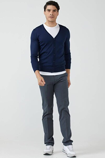 zagateks Men's V-Neck Buttoned Knitwear Cardigan - Navy Blue