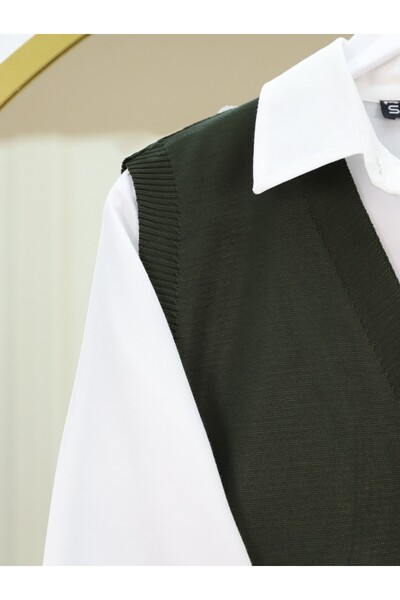 Modamorfo V-Neck Buttoned Knitwear Vest - Khaki