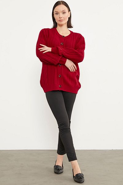 Sementa Crew Neck Buttoned Knitwear Cardigan - Red