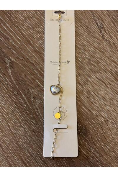 misstakıjewerly خلخال من الفولاذ باللون الذهبي واللؤلؤ والحجر على شكل قلب