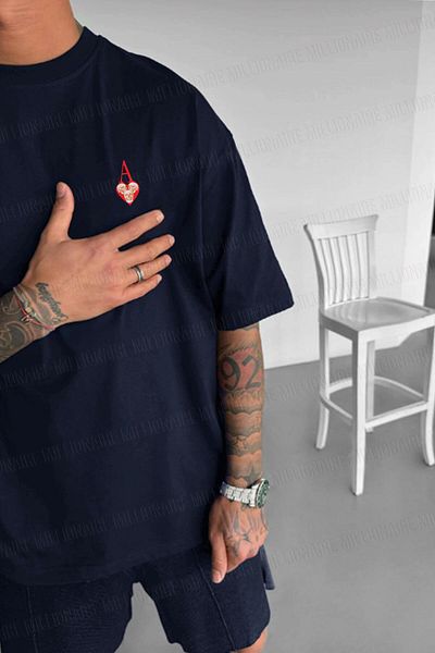 Millionaire Ανδρικό μπλουζάκι Navy Blue As Skull Oversize Fit Loose Wide Fit Loose Cut T-shirt