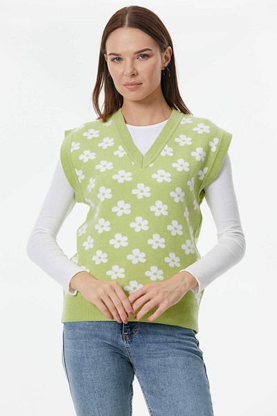 Sementa V-Neck Floral Motif Knitwear Sweater - Green