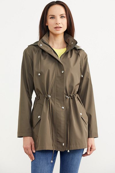 Sementa Plus Size Drawstring Waist Hooded Trench Coat - Khaki