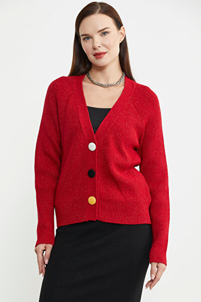 Sementa Red Colored Knitwear Cardigan - Buttoned Design