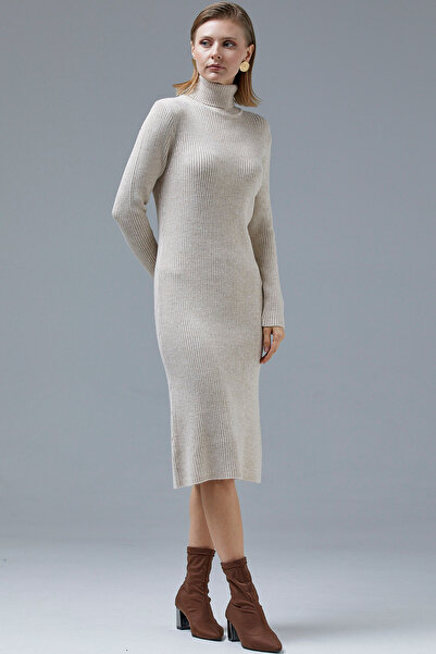 Sementa Full Fisherman Corded Midi Knitwear Dress - Stone
