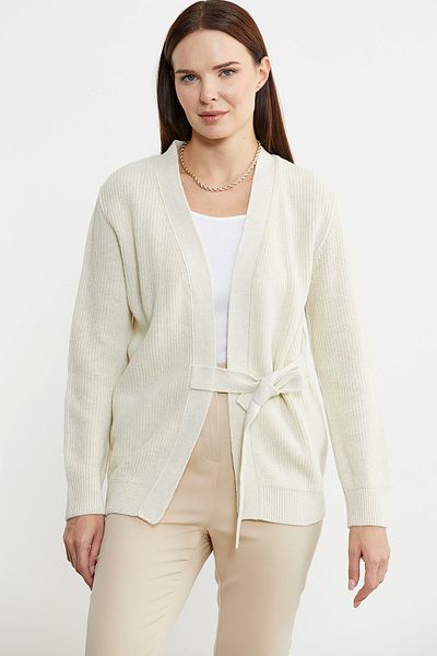 Sementa Cardigan din tricotaje din lână cu curea dublu - bej deschis